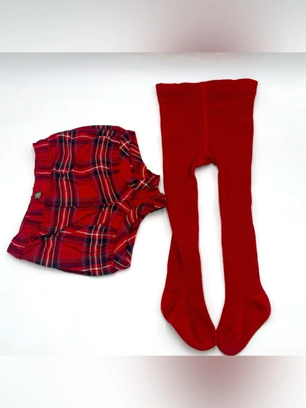 Carter's Cream Knit Long-Sleeve Bodysuit with Red Plaid Bloomers & Red Tights